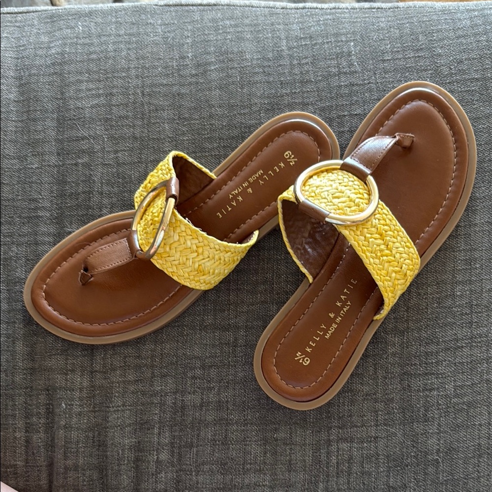 Kelly & Katie Yellow Woven Sandals with Gold Rings